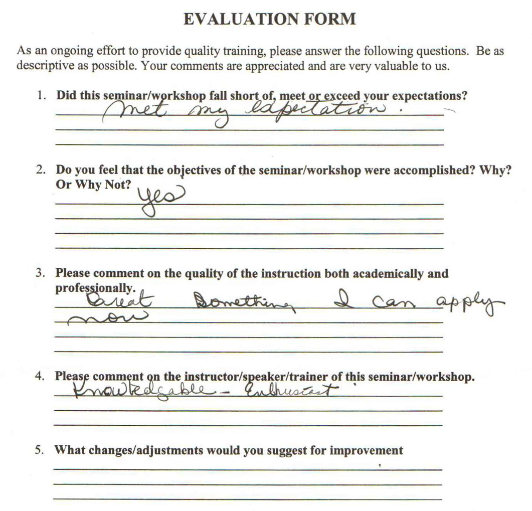 Handwritten audience feedback after Maurice Evans speaking engagement