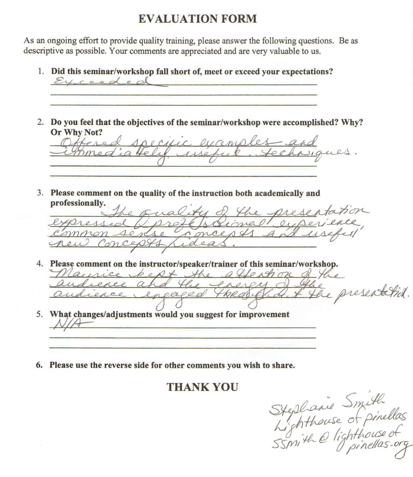 Handwritten audience feedback after Maurice Evans speaking engagement