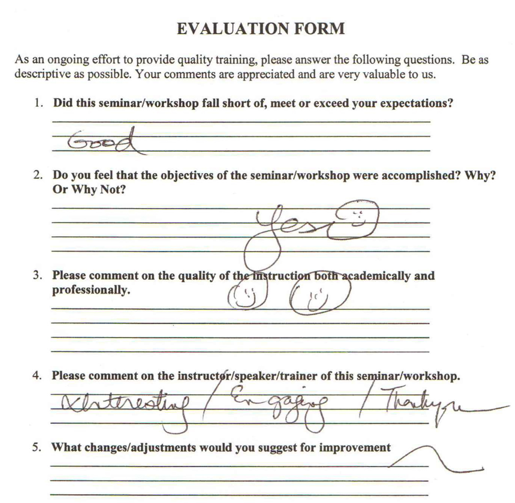 Handwritten audience feedback after Maurice Evans speaking engagement