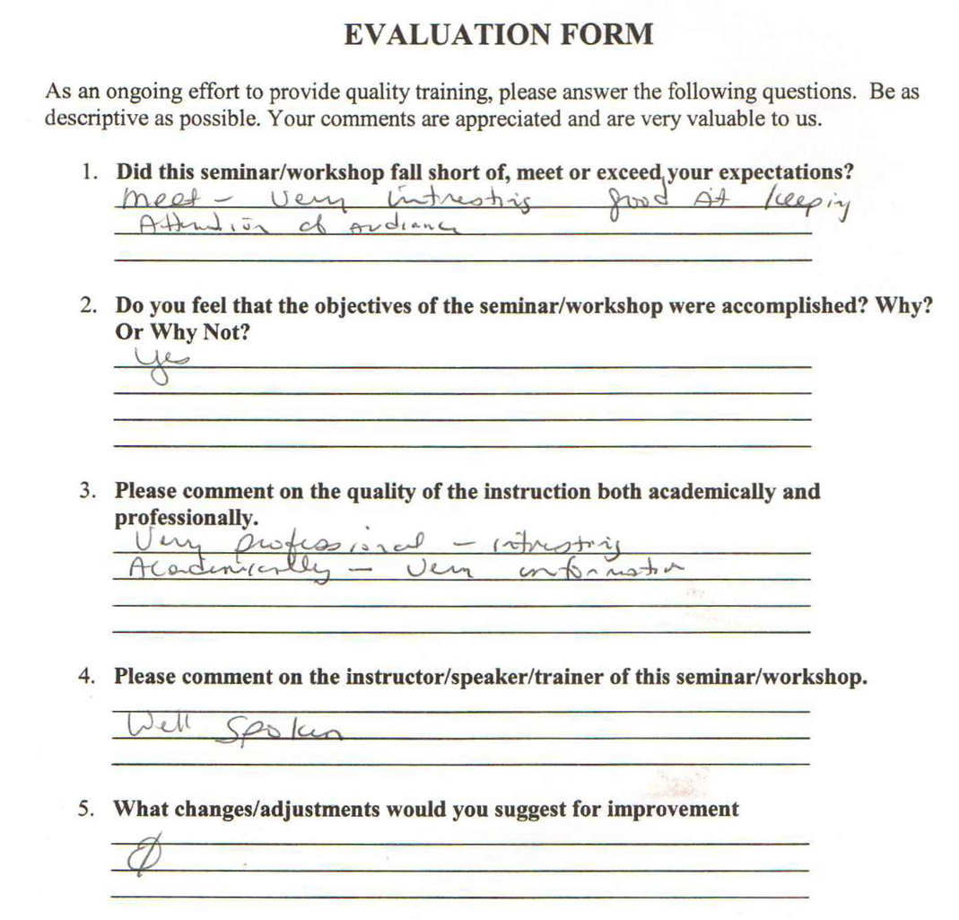 Handwritten audience feedback after Maurice Evans speaking engagement