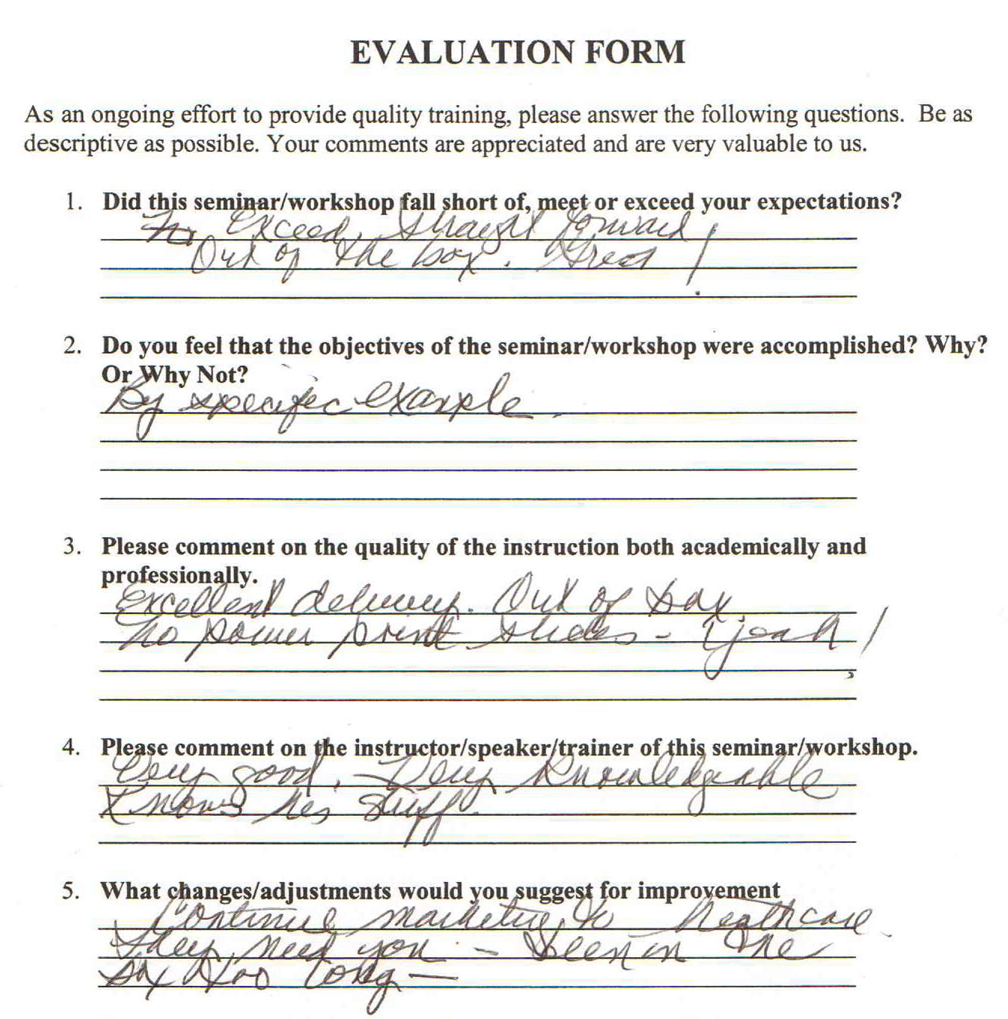 Handwritten audience feedback after Maurice Evans speaking engagement