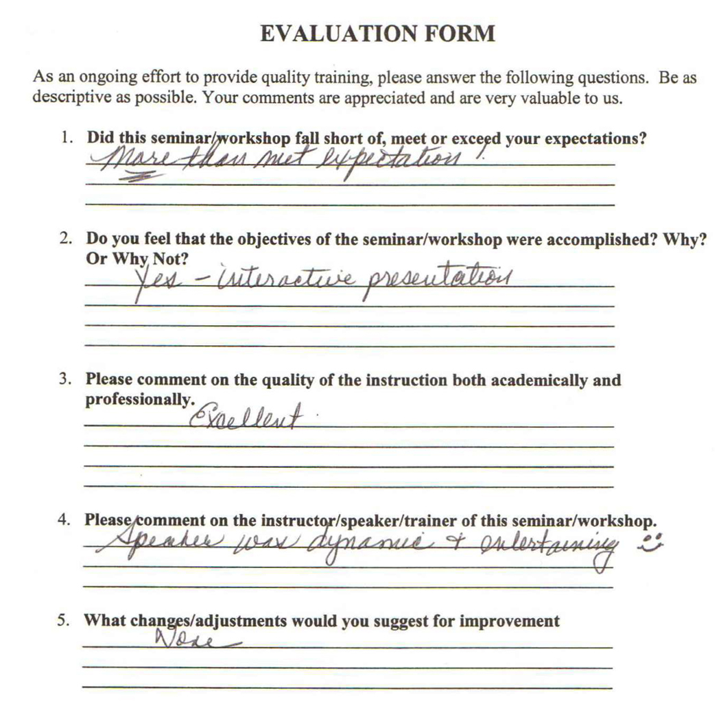 Handwritten audience feedback after Maurice Evans speaking engagement