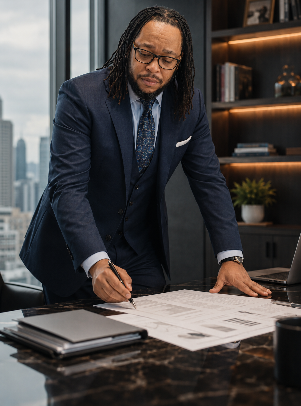 Maurice W. Evans reviewing business growth strategy