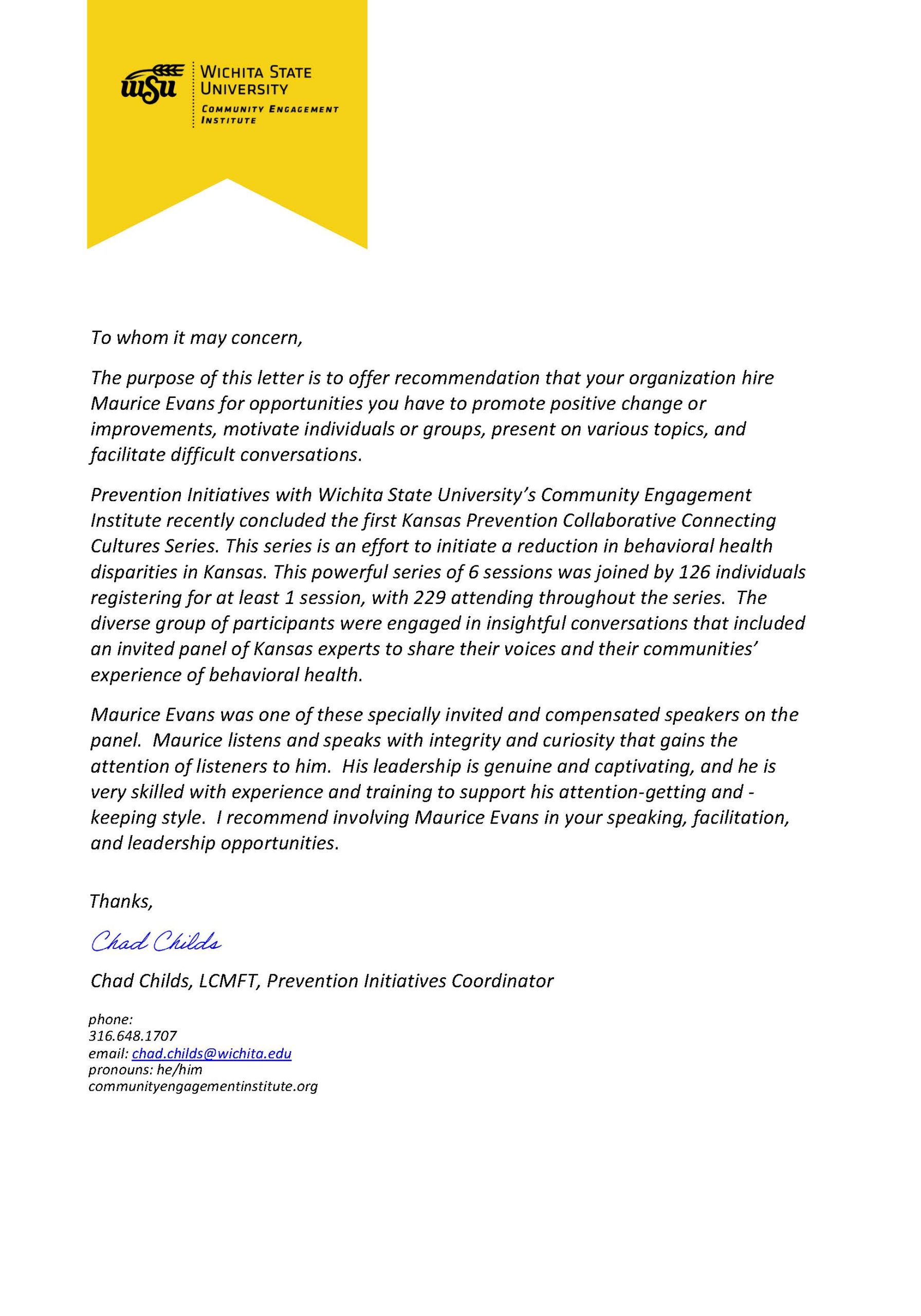 Pastor Moe reference letter